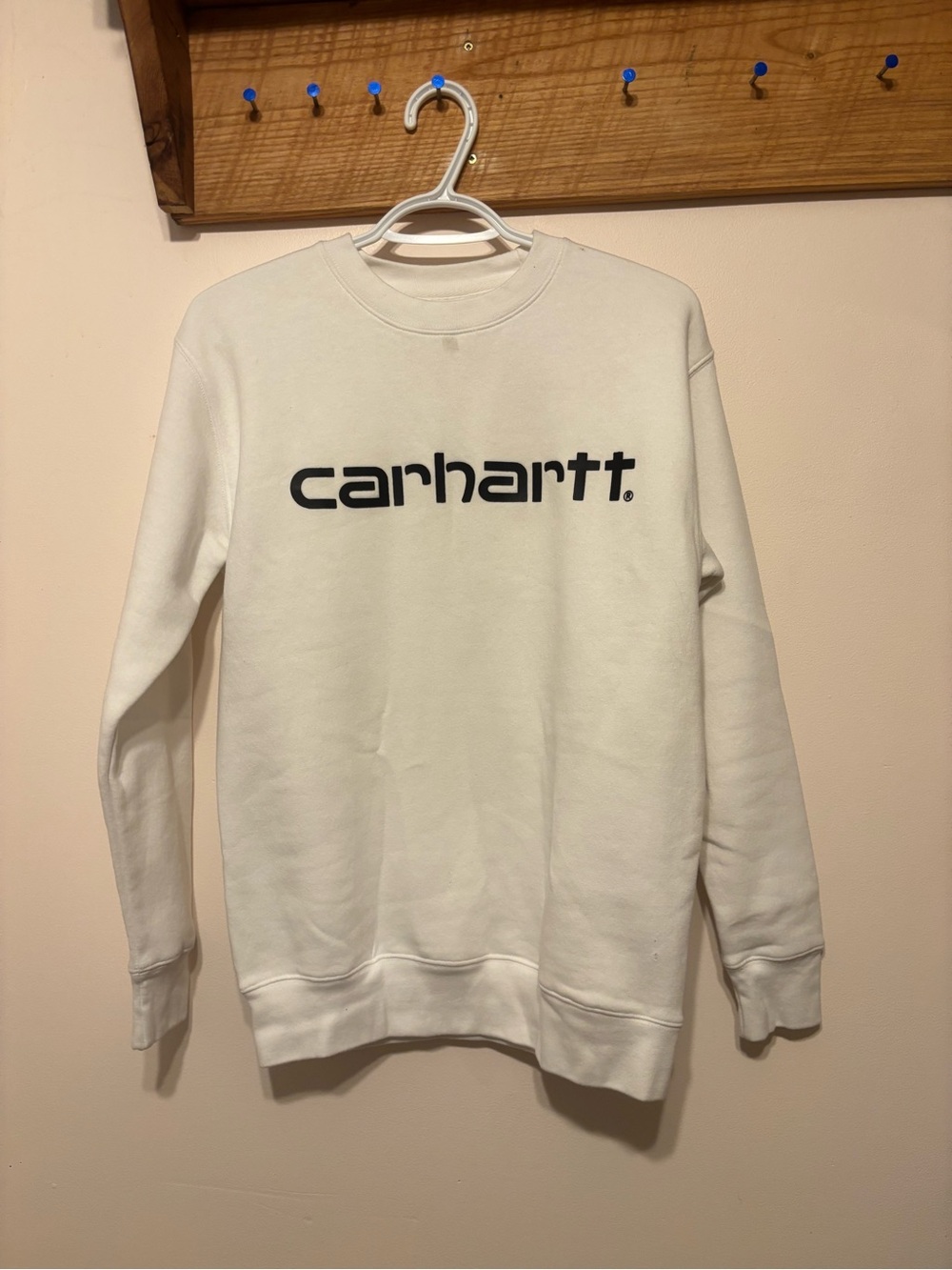 Carhartt Men’s Cream Crewneck Sweatshirt with Black Logo